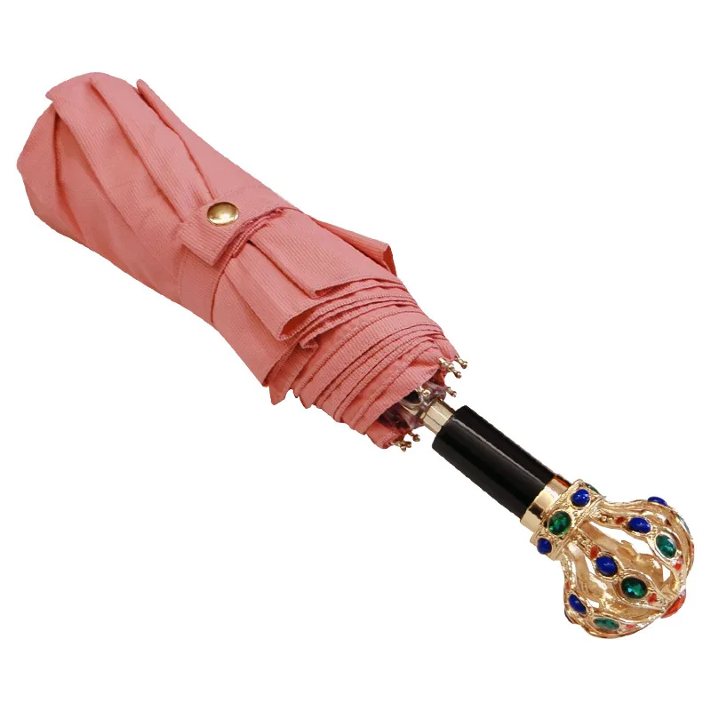 

Fashion High-End Umbrella Crystal Crown Three-Fold Umbrella Men Women Adult High-Grade Rain Umbrella Gilded Folding Umbrella