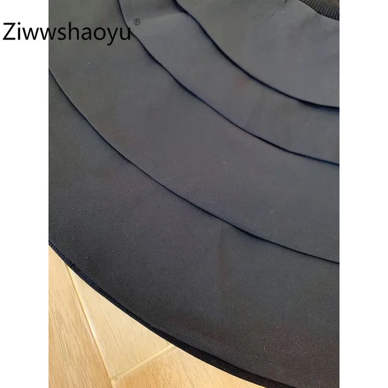Ziwwshaoyu, новинка, весна-лето, высокое качество, хлопок, многоуровневая, гофрированная, черная, высокая талия, мини-юбка для женщин