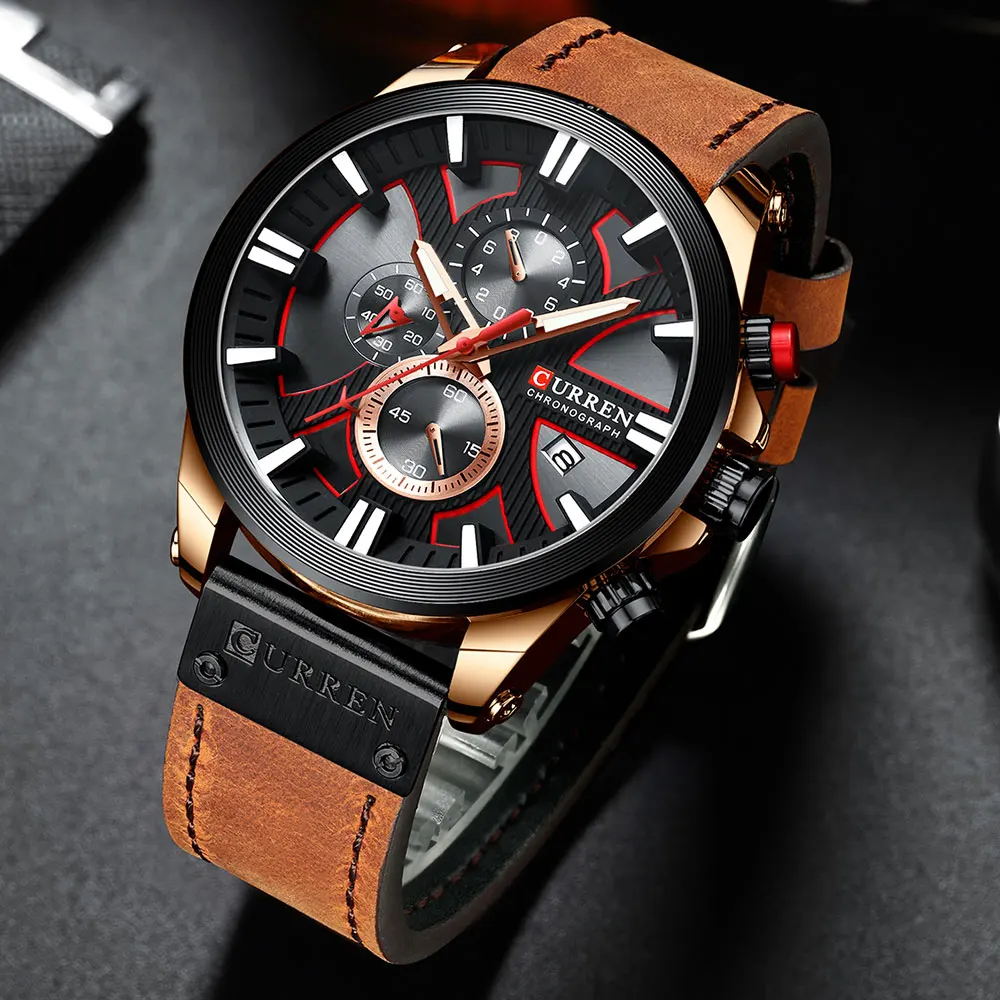 New CURREN Men Watch Top Brand Luxury Leather Quartz Clock Fashion Casual Chronograph Wristwatch Male Sport Military Watch