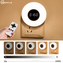 

LED Night Light Plug Into Wall Remote Control Bedroom Wall Lamp with Timer Clock Baby Kids Children'room Dimmable Night Lights