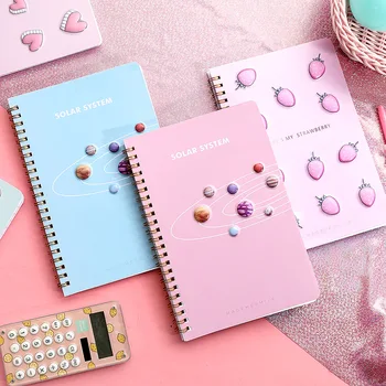 

Cute Planet Strawberry Heart Coil Notebook Portable Loose leaf Blank Word Book Card Tearable Notepads Stationery gift