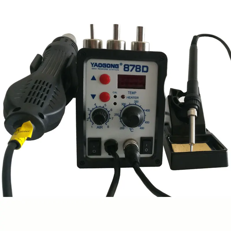

YG 878D 110V Hot Air Desoldering Station 2 in 1 Cheap LED Digital Electric Soldering Iron and Rework Station Mobile Repair Tool