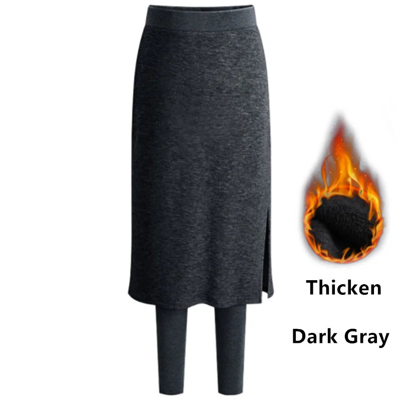 Dark Gray Thicken Elastic Waist Winter Bust Thicken Fake Two Pieces Female High Waist Mid-length Skirt Pants Autumn Keep Warm girls - Цвет: Dark Gray Thicken
