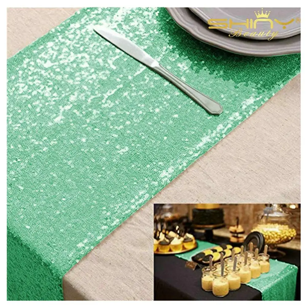 Скатерть для стола с блестками 12x108 дюймов, зеленый цвет, 2 упаковки, вечерние принадлежности, свадебные столовые дорожки s, зеленые рождественские столовые дорожки, настольные Ornaments-M1206 - Цвет: Light Green-2 pack