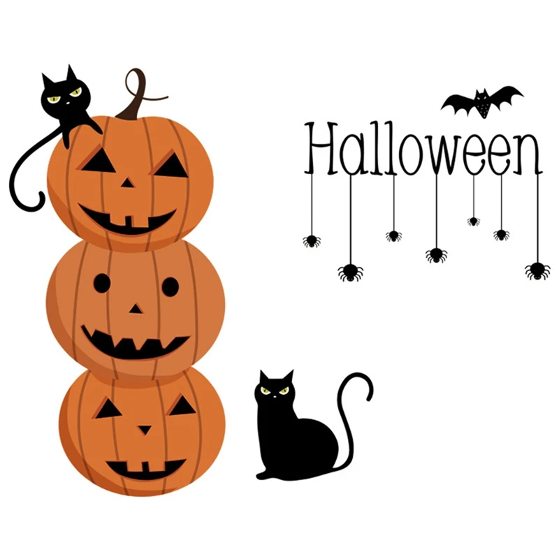 

Halloween Pumpkin Wall Sticker PVC Black Cat Bat Decorative Stickers For Wall Window Background Sticker Art Home Decor