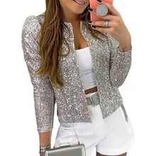 

2021 Fashion Sequin Jackets Women Glitter Long Sleeve Short Coats Elegant Spring Outwear Office Ladies Solid Streetwear