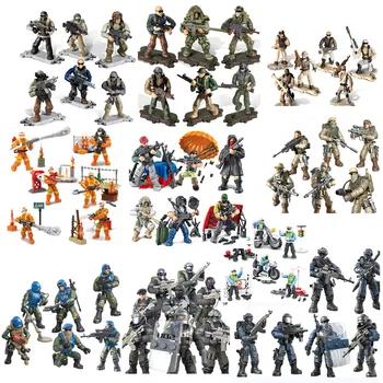 

WW2 Army Military Blocks PuBGY Battlefield Action figures Weapons Soldier City Policeman Building Blocks Figure Toys for Boys