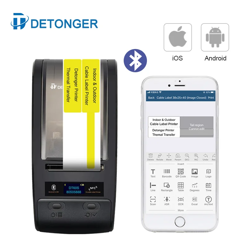 DETONGER 휴대용 열전사 인쇄기, 리본 PET 고정 애셋 태그, 실험실 라벨 프린터
