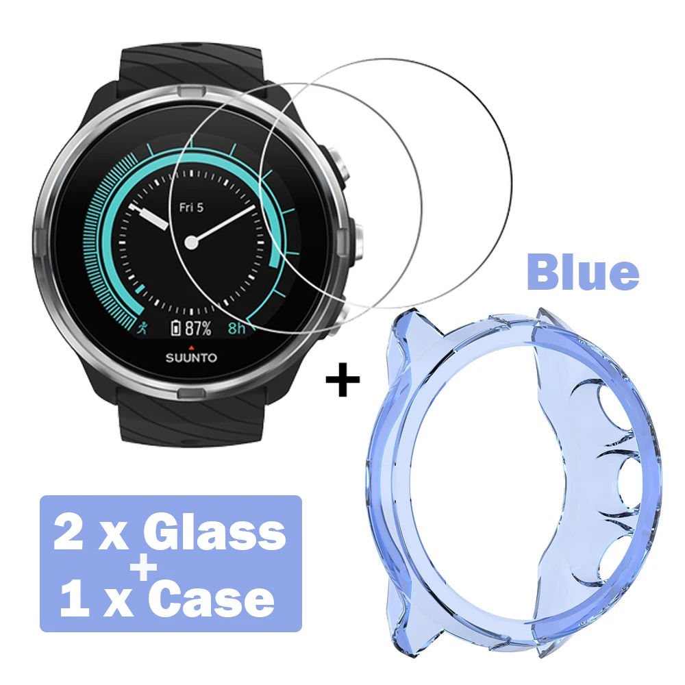 2+1 Protector Case + Screen Protector Film for Suunto 9 smart watch Soft TPU Protective Case Cover Shell Tempered Glass Film 