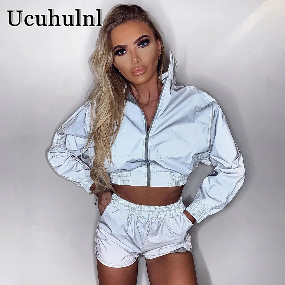 Women Tracksuit Zip Reflective Light 