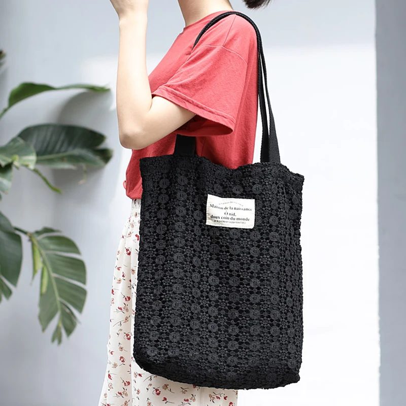 

Teen Floral Lace Handbag Women Girly Japanese Style Kawaii Fabric Top-handle Bag 2019 Female Sweet Korean Casual Daily Tote Bag