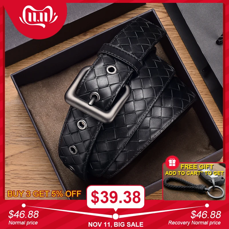 

Leather Belt Hand-Woven Luxury Business-Style Tide Brand Belt Youth Fashion Simple Pin Buckle Classic 2019 New Spot 100% Cowhide