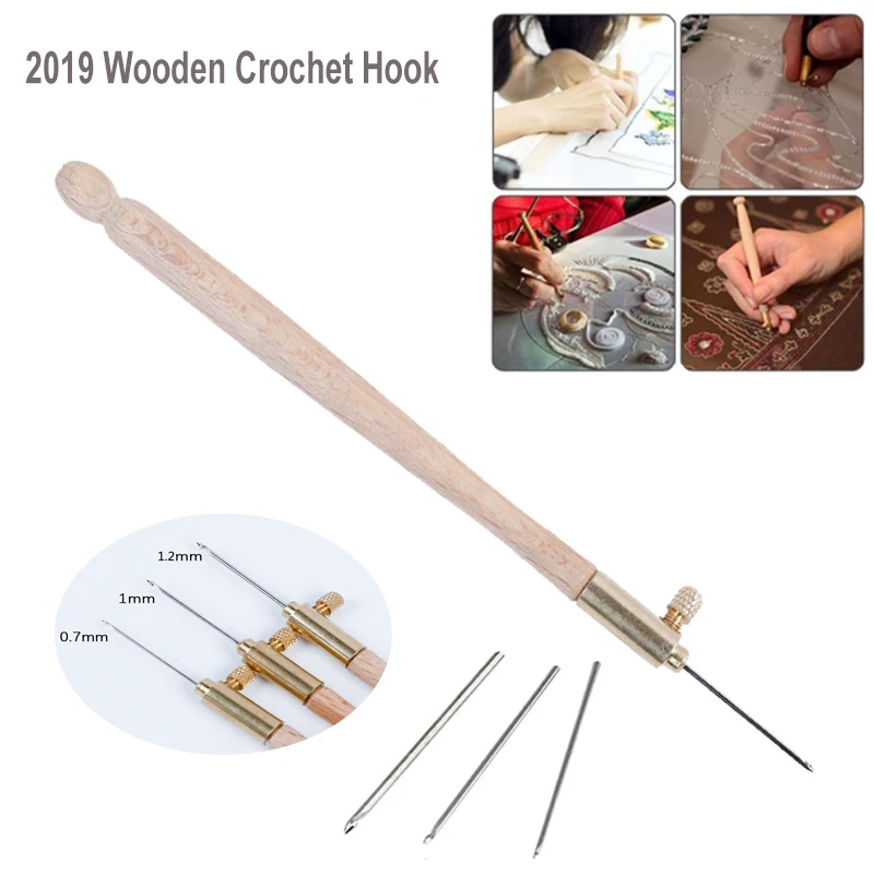 

Hot Wooden Handle Tambour Crochet Hooks Knitting Tools with 3 Needles French Crochet Embroidery Beading Hoop Sewing Accessories