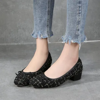 

Large Size 31~41 new style 2020 Pumps Women Square Toe Weave Shoes Female 3.5CM High Heels Shoes Woman Spring T-1838