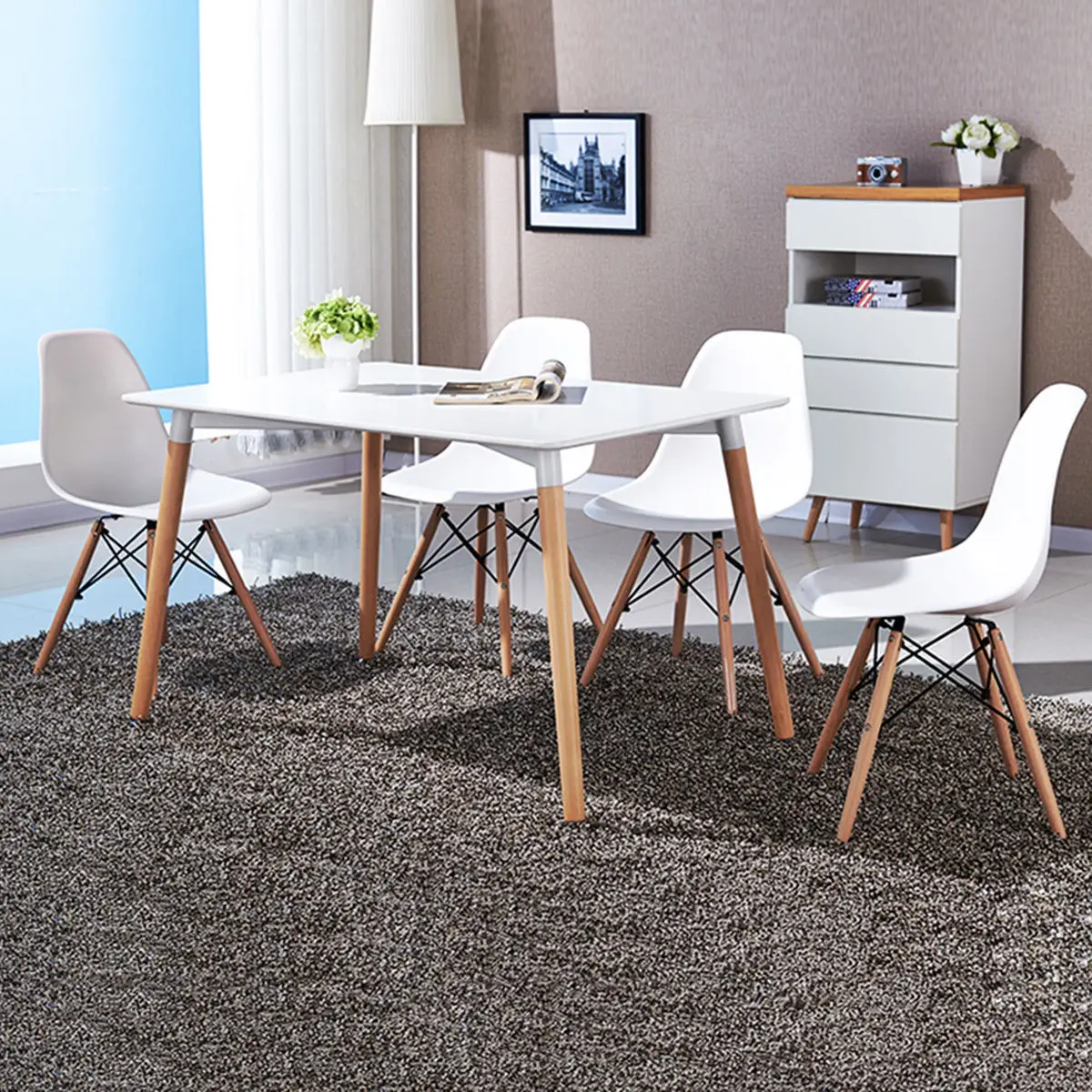 

COSTWAY Set of 4 Mid Century Modern Style Dining Side Chair Wood Leg
