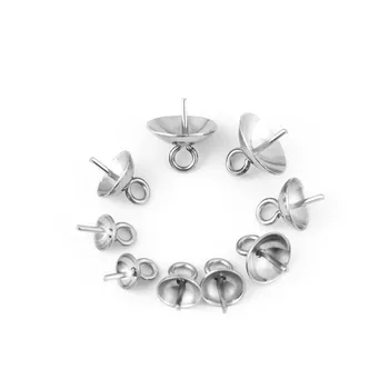 

20pcs/lot Stainless Steel Round Pearl Cap 3/4/5/6/8mm Glue on Bail Bead Caps Charm Fit DIY Neckace Jewelry Making Findings