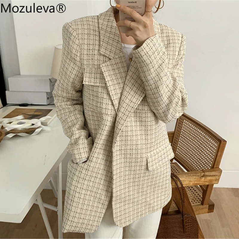 

Mozuleva Vintage Chic Plaid Suit Jackets Female Elegant Notched Collar Loose Grid Women Blazers 2020 Spring Outerwear