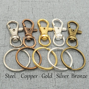 

50 - Key Chain Supplies - Swivel Clasp Key Clasp Trigger Snap Clip Hook + Split Key Ring - Silver Plated, Bronze, Copper, Steel