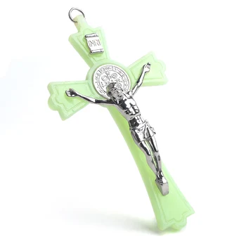 

Jesus Crucifix 130mm Green Luminous Plastic St Benedict Church Wall Rosary Cross Pendant