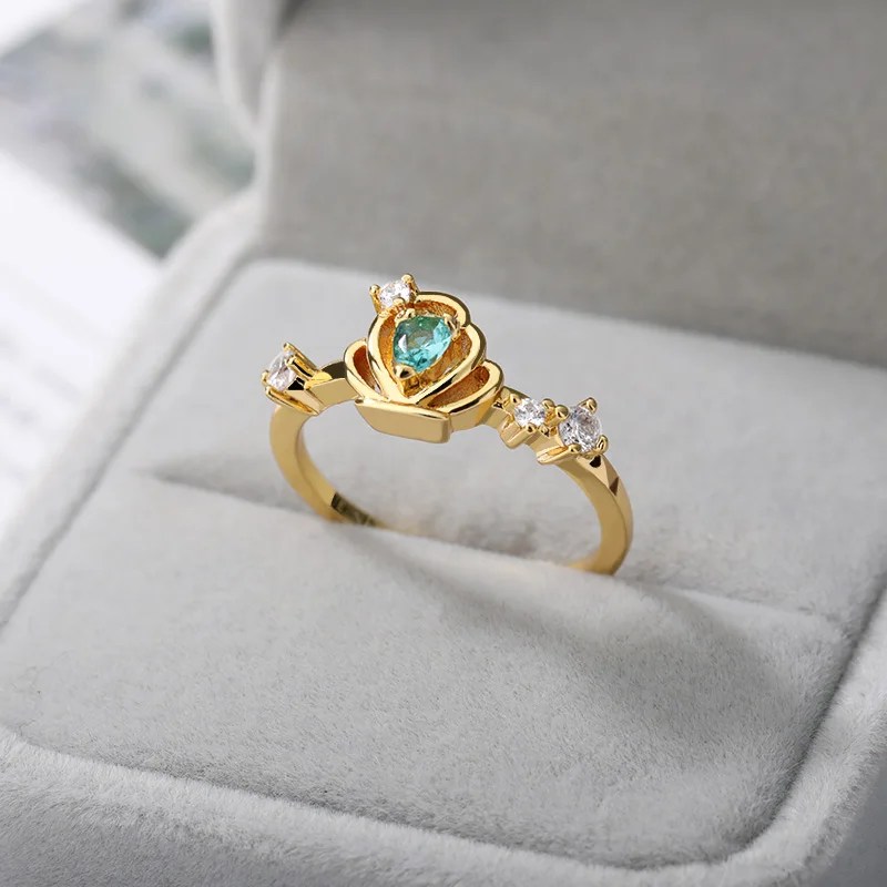 Fantasy Princess Ring Collection Set Crown Ring Pink Red Green White Zircon Adjustable Engagement Jewelry Bridesmaid Accessories ring set