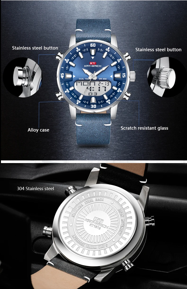 KAT-WACH Brand New Fashion Trend Big Dial Men's Watches Multifunctional Dual Display Quartz Electronic Watch Relogio Masculi