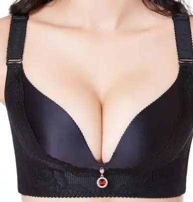 34C-50 D E черный бежевый фиолетовый бюстгальтер для Wemen, кружевной бюстгальтер с застежкой на спине пять крючков и глаз, пуш-ап беспроводное красное нижнее белье - Цвет: black