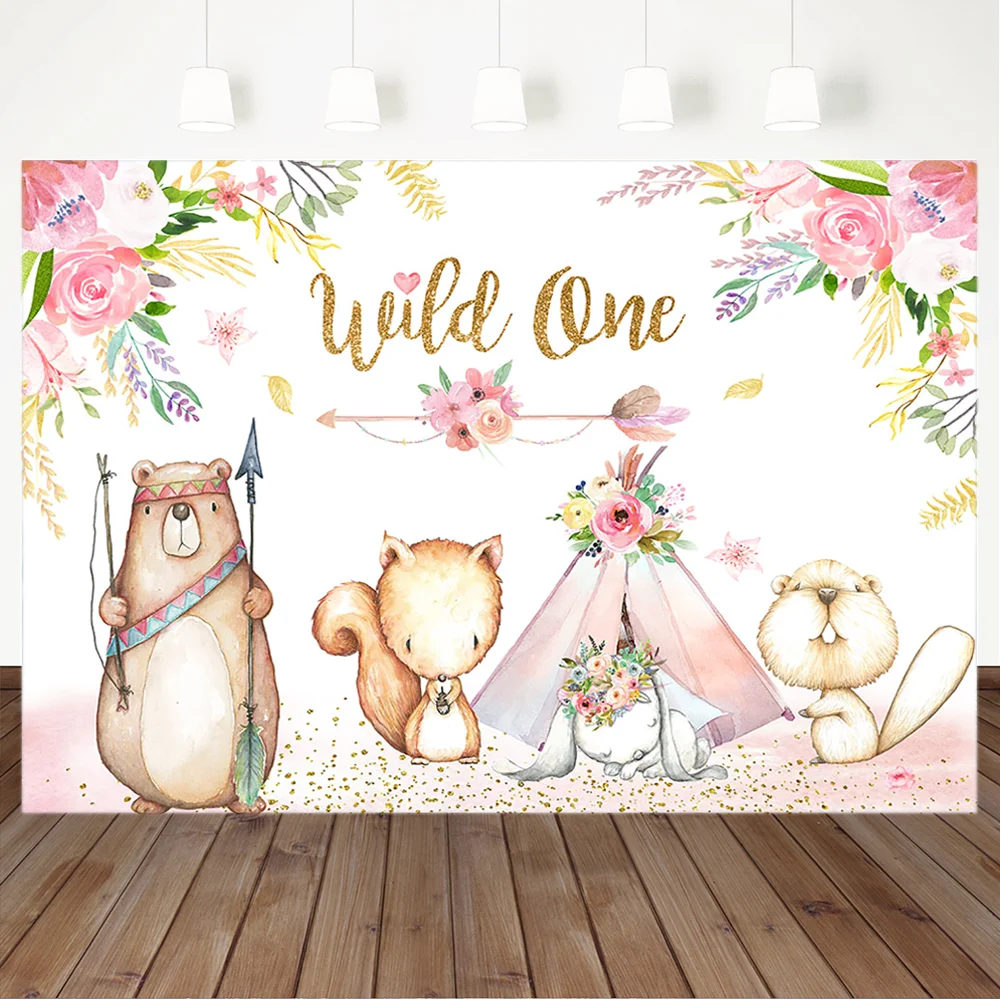 Wild One фон сафари животное 1 й для фотосъемки на день рождения Акварель Цветочный