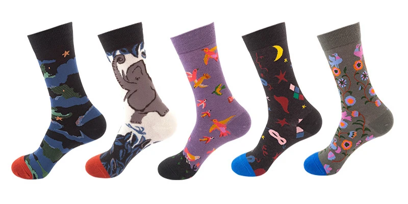 5 пар/лот хлопок больше стиль винтажные мужские носки скейтборд Модные женские забавные носки с героями мультфильмов хип-хоп Harajuku принт Длинные Meias