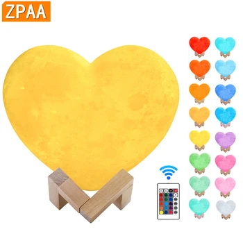 

3D Print Love Heart Moon Lamp Home Decorative Nights Lamps LED Night Light Wedding Decor Romantic Women Girlfriend Gift