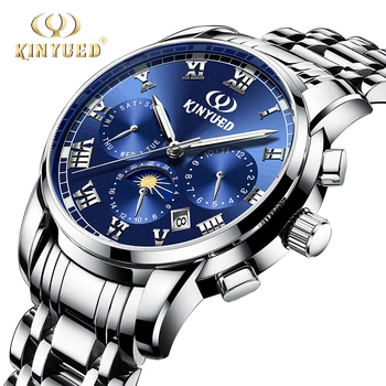 

KINYUED Mens Watches Steel Business Luxury Automatic Mechanical Watch Men Waterproof Sport Moon Phase Relogio Masculino