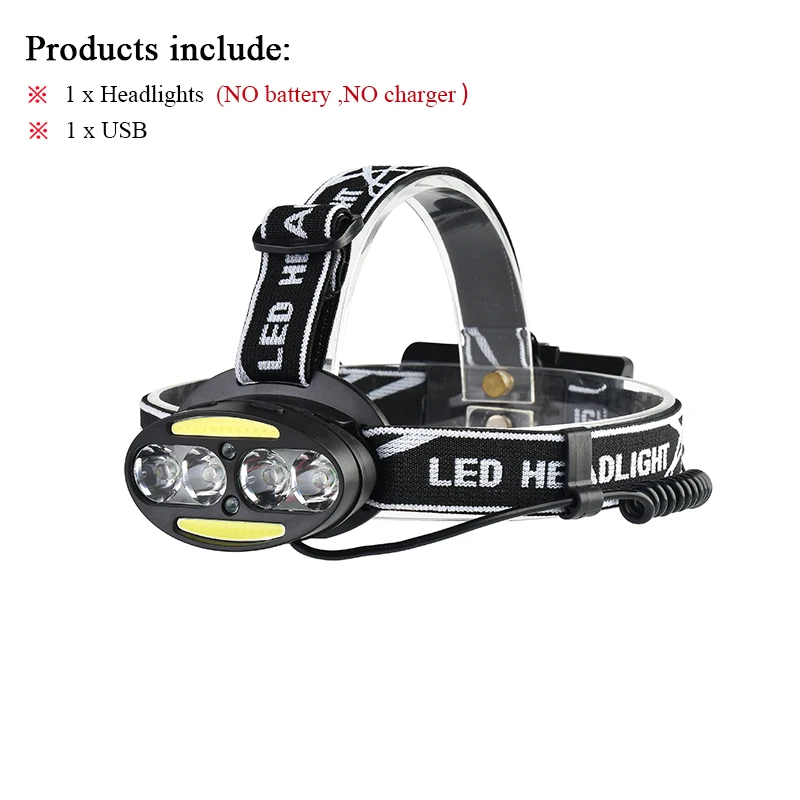 headlight 8000 lumen headlamp 4* t6+2*cob+2*red led headlamps usb 18650 Infrared Induction head lamp head torch rechargeable - Испускаемый цвет: 8led Headlamps A