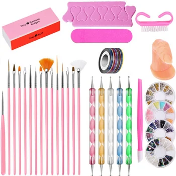 

40PCS Professional 3D Nail Art ToolWith Glitter Nail Rhinestones Nail Art Brushes & Dotting Pen & Striping Tapes DIY Tools Set
