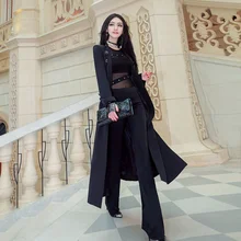

2021 Autumn And Winter Clothes New Korean Version Slim Fit Medium Long Double Row Button Thin Windbreaker Ladies Overcoat Skirt