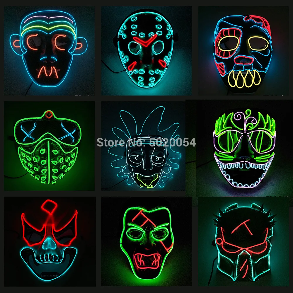 

GZYUCHAO EL Halloween Rave Horror LED EL Mask Watch Dogs Cosplay Glowing Mask Cosplay Props Mask Supplies