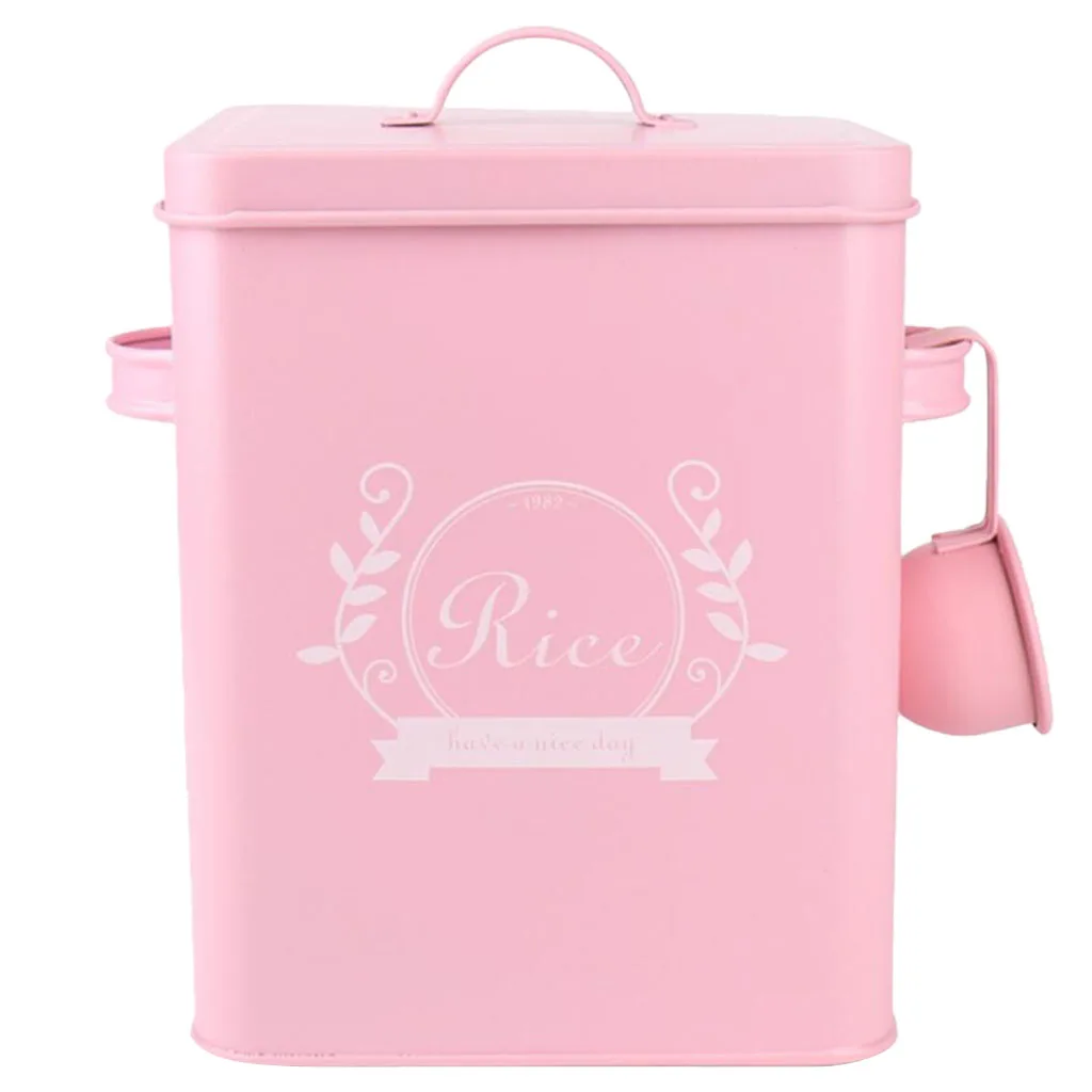Laundry Detergent Powder Storage Tin Box with Scoop, Laundry Room Decor, 9 Inch High, Pink
