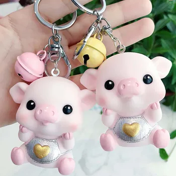 

Cartoon Pig Keychains Cute Rabbit Fur Pom Pom Key Chain Key Ring Women Bag Pendant Car Keyring 2020 Best Gifts