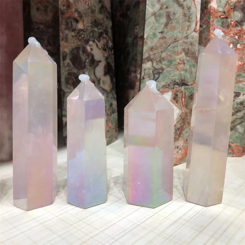 

Aura Rose Quartz Crystal Wand Point Natural Stones Healing Gemstones Home Decoration