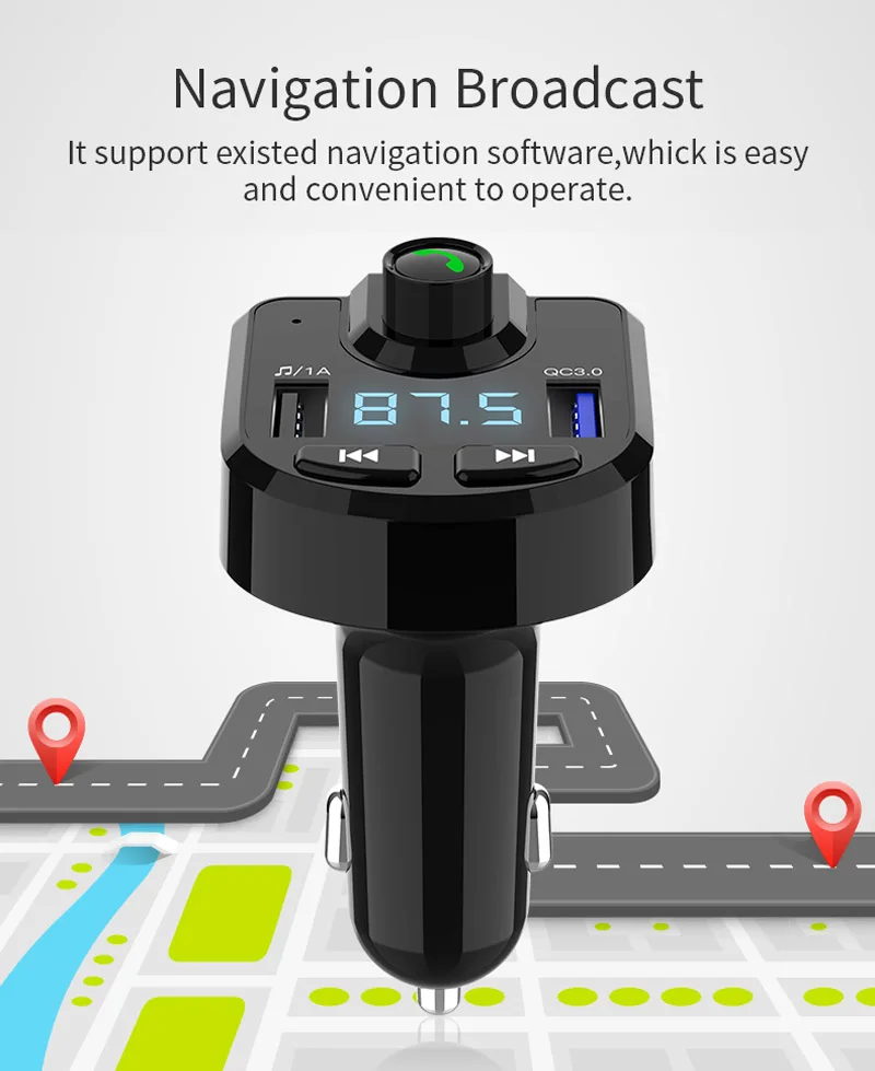 JaJaBor fm-передатчик модулятор беспроводной громкой связи Bluetooth автомобильный комплект Двойной зарядное устройство USB 5 В 3A QC3.0 Быстрая зарядка