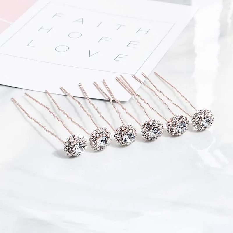 6pcs Rose Gold Miallo 6 шт/лот, Австрийские хрустальные заколки для волос, свадебные аксессуары для волос, ювелирные украшения для женщин, свадебные заколки для волос, тиары - Окраска металла: 6pcs Rose Gold