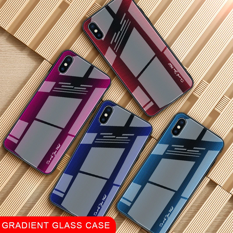 

For iPhone XR Case Luxury Hard Tempered Glass Fashion Gradient Protective Back Cover case For iPhone XS MAX X Full Cover Shell