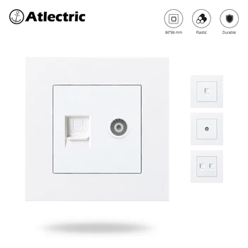 

Atlectric PC Plastic Panel Internet TV Socket Rj45 With TV Socket Dual Rj45 Port Data Socket Outlet Plug 86mm*86mm