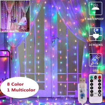 

3M LED USB Power Remote Control Curtain Christmas Garland Lights Fairy Lights LED String Lights Party Garden Home Wedding Decor