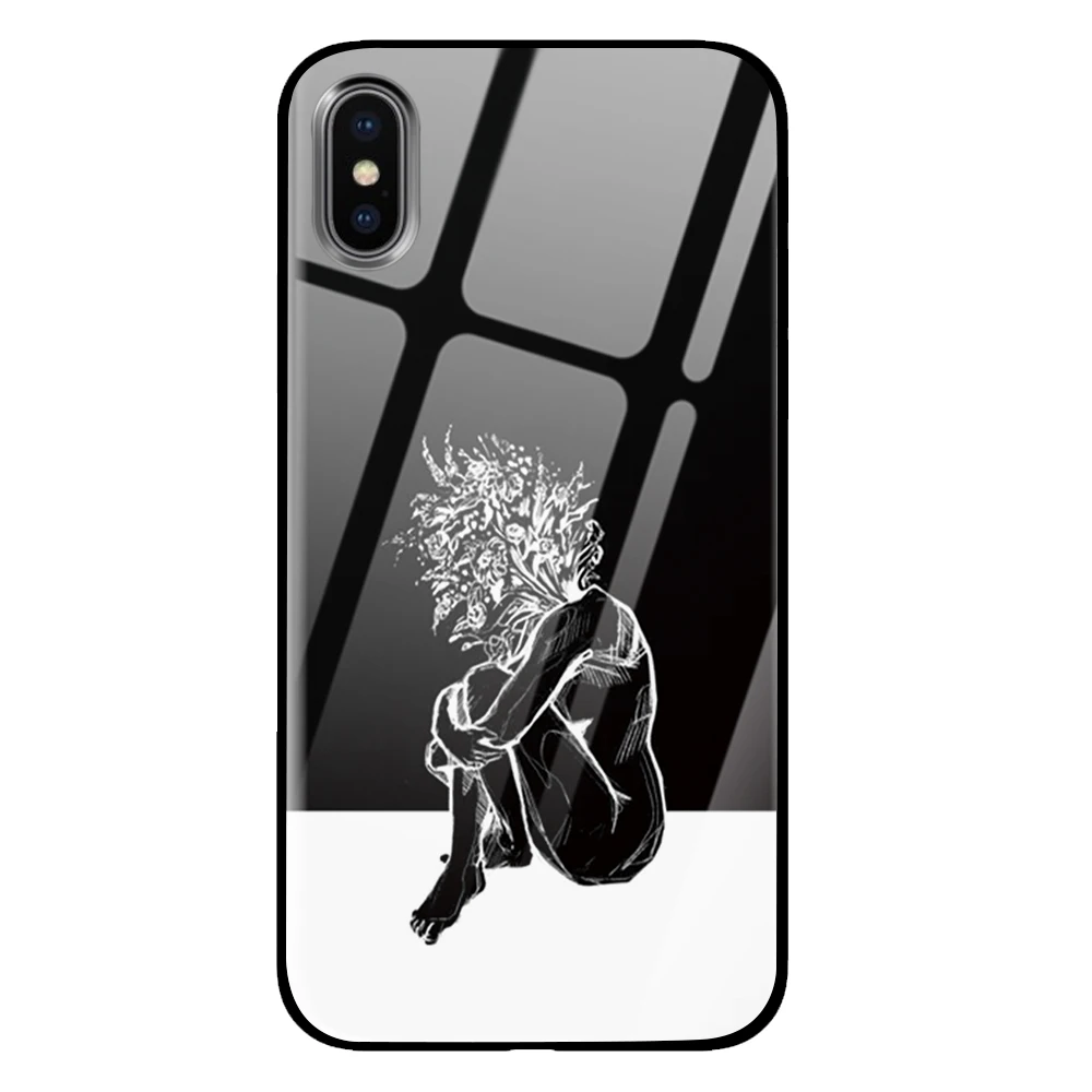 Роскошный чехол из закаленного стекла черного и белого цветов для iPhone 5 5S 6 6s 7 8 Plus X XS XR 11 Pro Max - Цвет: 4