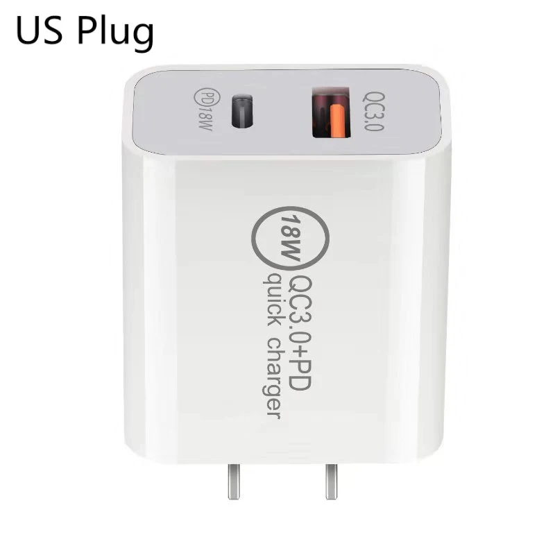 18 Вт USB C PD зарядное устройство EU/US/UK штекер 3 в 1 тройное Универсальное зарядное устройство для мобильного телефона QC 3,0 адаптер samsung S9 Note9 A6s A8 A9 - Тип штекера: US PD 18W 2-Port