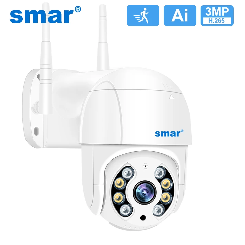 Smar 3MP IP Camera Wifi PTZ Outdoor 4X Digital Zoom 1080P Wireless Camera IR Night Vision H.265 Ai Detection Alert Home Security
