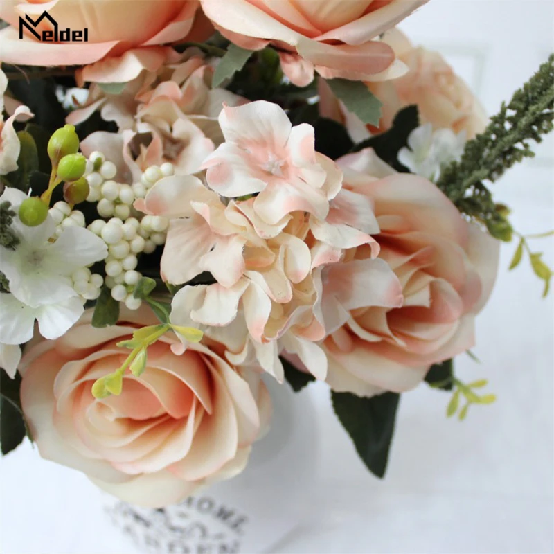 Искусственный цветок Meldel, букет цветов невесты, Шелковая Роза, Орхидея, фиолетовый, красный, сделай сам, для дома, вечерние украшения, товары для свадьбы