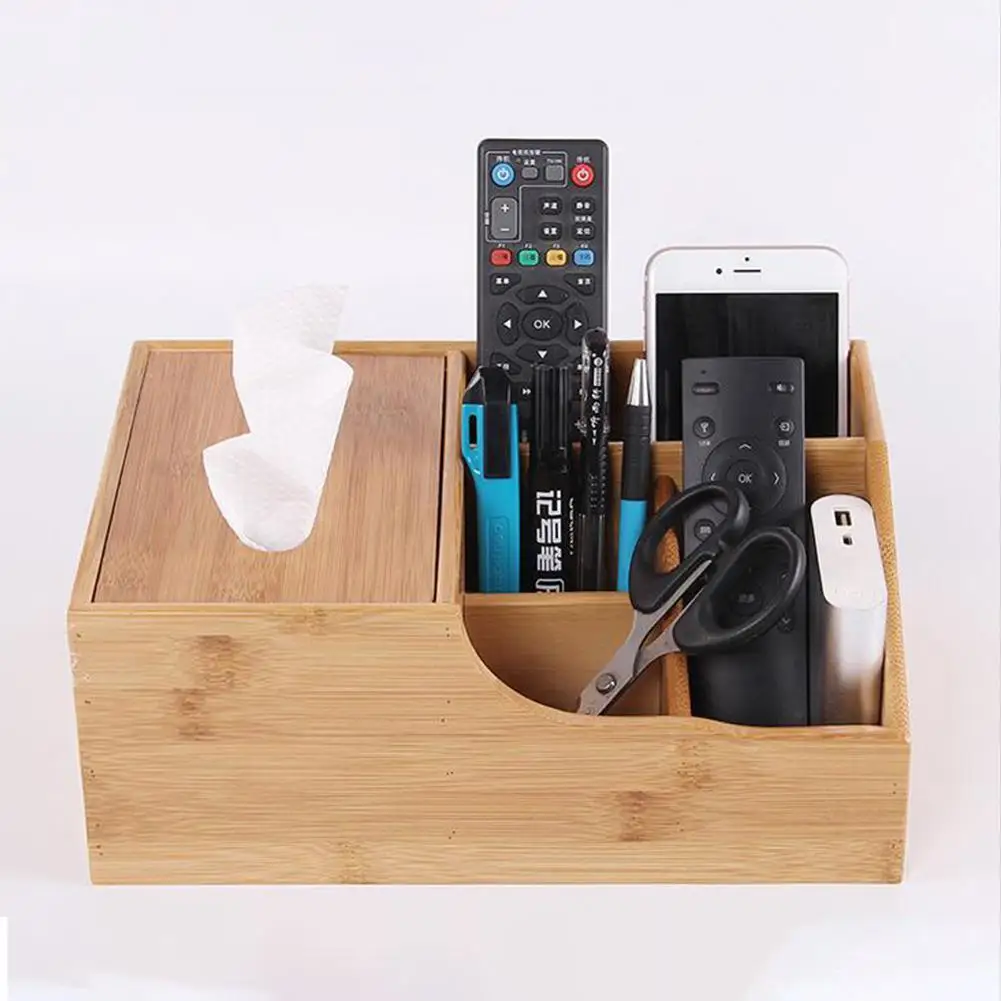 

Multi-Function Tissue Box Innovative Bamboo Tabletop Coffee Table Remote Control Storage Box Bathroom Tissue Holders