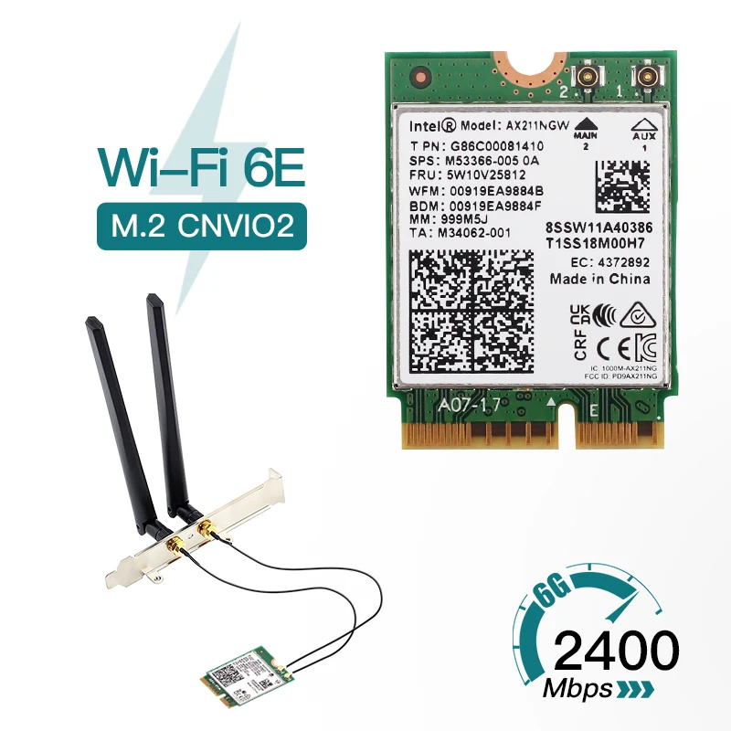 Dual Band 2.4Gbps Wireless Adapter Intel AX211NGW Desktop Kit 802.11AC/AX M.2 KeyE CNVIo2 Wifi 6E For Bluetooth 5.2 Network Card ethernet to phone port adapter Network Cards