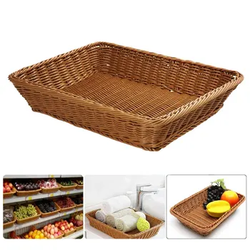 

Behogar Rattan Basket Food Fruit Vegetables Serving Basket Imitation Rattan Woven Display Basket for Home Display Tray Baskets