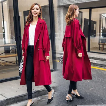 

2019 new Spring Autumn Korean Chic Trench Coat Women Hong Kong wind loose thin temperament Long windbreaker female X512